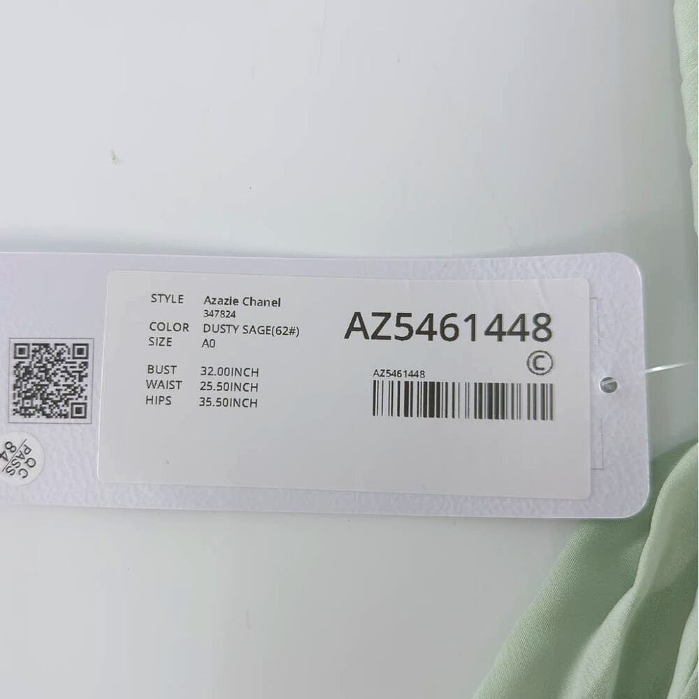 Azazie A-Line Pleated Chiffon Floor-Length Chanel Dress Dusty Sage A0 - Picture 8 of 10